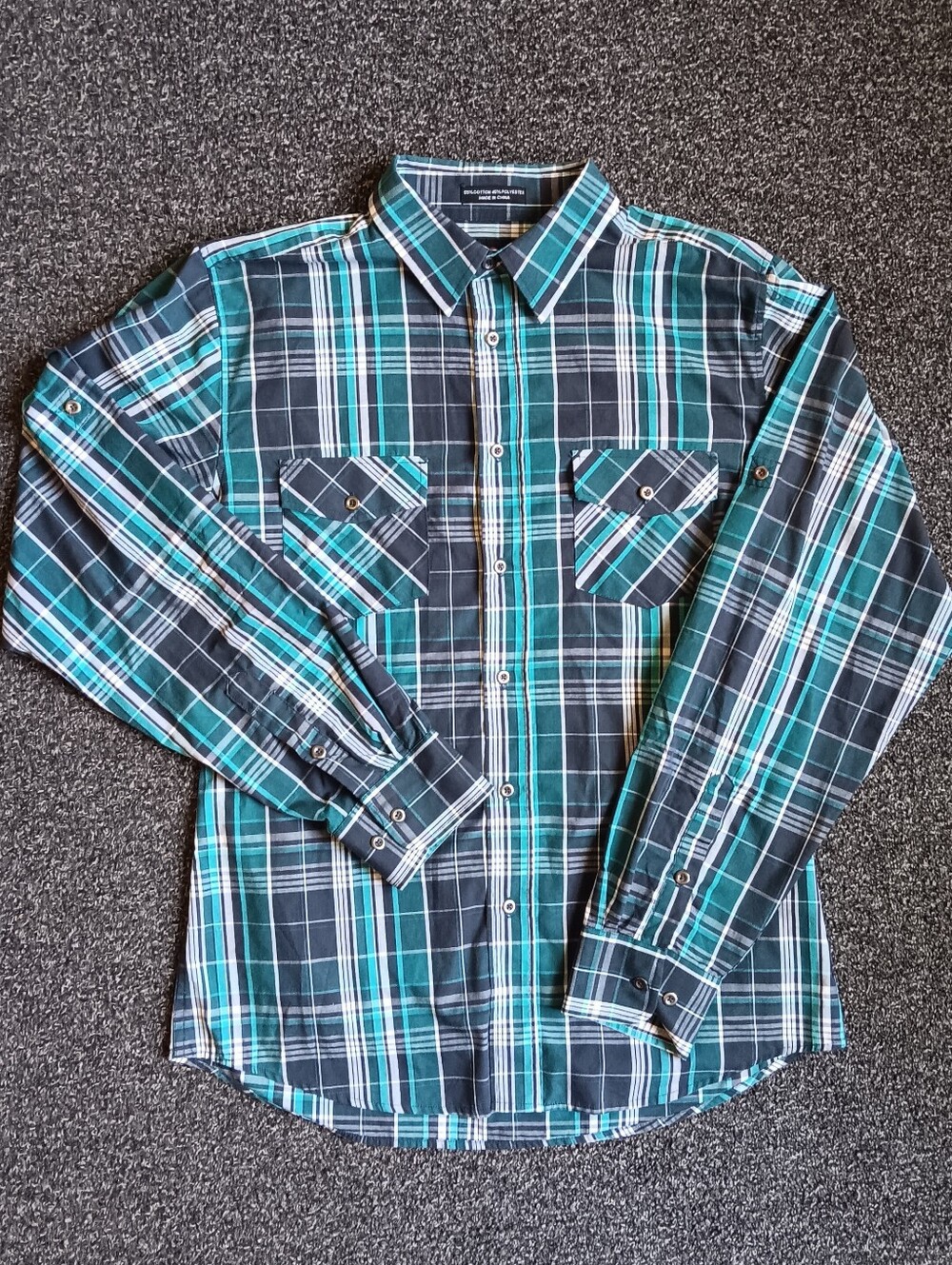 Airwalk Mens Large Blue Black Plaid Chest Pocket Button Up Long Sleeve Shirt